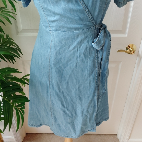 (SOLD) Francesca's Denim Wrap Dress Medium - Picture 3 of 8